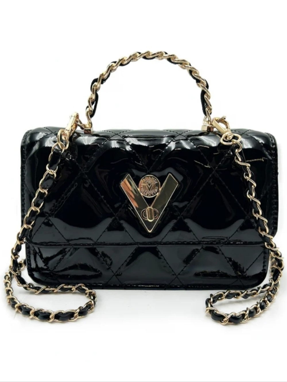 Valentino Orlandi Quilted Black Patent Leather Crossbody Bag - Picture 8 of 8